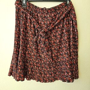 Floral Belted Tie Flowy Skirt Stretch Waist